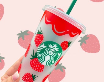 Strawberry Drip Starbucks Cold Cup, Venti Starbucks Summer Tumbler, Strawberry Starbucks Cup, Summertime Starbucks Coffee Cup, Cadeau pour elle