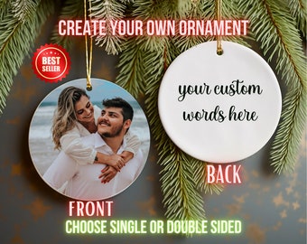Christmas Ornaments, Custom 2 Sided Ceramic Photo Ornament, Personalized Ornament, Custom Christmas Tree Decor, Custom Text Ornament