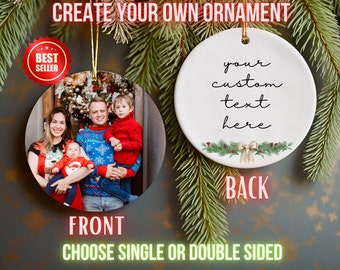 Custom photo ornament, Christmas double sided photo ornament, personalized Christmas ornament front and back, tree ornament, Custom Ornament