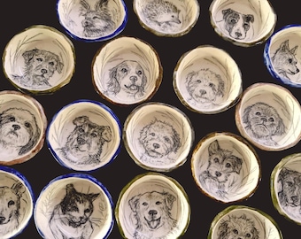 Custom Hand Drawn Pet Ceramic Ring Dish, Animal Portrait Jewelry Holder, Birthday, holiday gift, outer glaze color, US based Artist, Not Ai