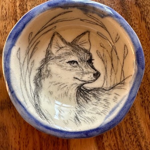 Clever FOX, Hand Drawn on Hand Made Ceramic Ring Dish, Artist Signed Not a decal stencil or stamp. Individually drawn small work of art OOAK image 9