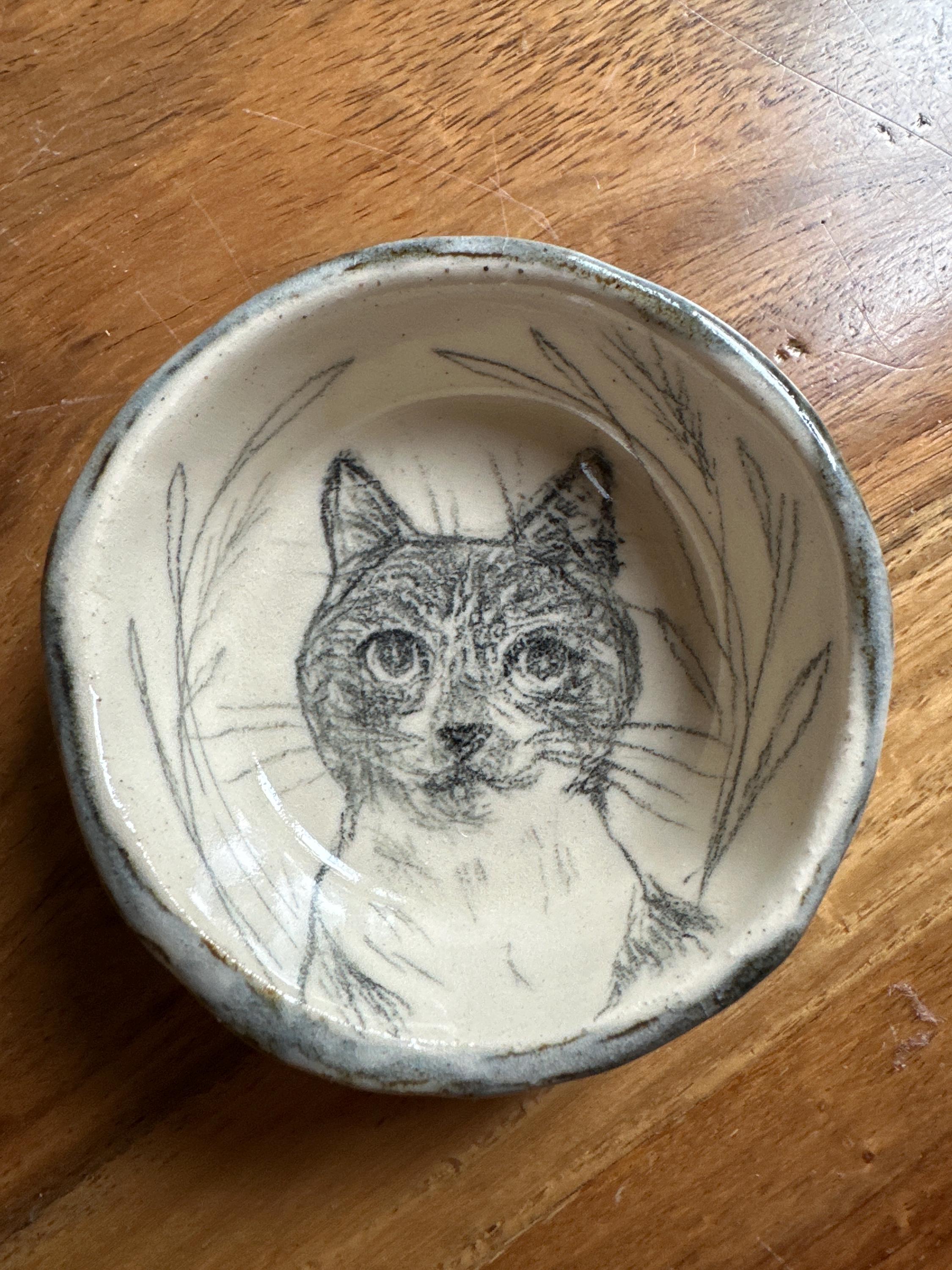 Adorable Cat on a Hand Made Ceramic Dish, Perfect Size for Catchall Dish, Ring Dish, Spice Dish, Gift Ready, One of a Kind Handmade Art