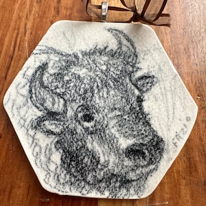 BISON Buffalo in Prarie Grass, Artist Signed and Drawn, Hand made, Hand drawn, OOAK heartfelt gift original art. Not a print, decal or stamp