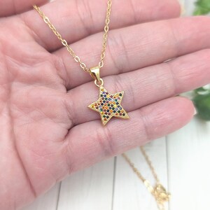 Star Necklace, star zirconia, estrella, estrella charm, star pendant, gold plate necklace, zircon