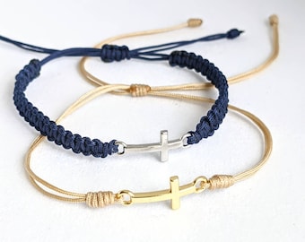 Gold Plated Cross Macrame Bracelet - Catholic Jewelry