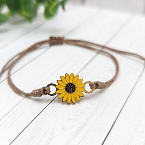 Sunflower Bracelet: Stainless Steel Charm, Nylon Cord