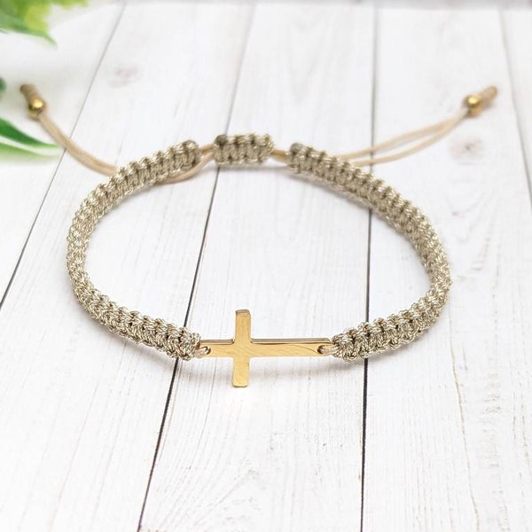 Cross bracelet, macrame bracelet, catholic bracelet, pulsera de cruz, religión bracelet, cross