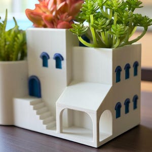 Santorini-Inspired Greek House Planter – Mediterranean Charm for Your Home - Unique Coastal Gift Idea!