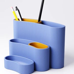 Ribbed Desktop Organizer Set - Modern Office Storage with Pop of Color