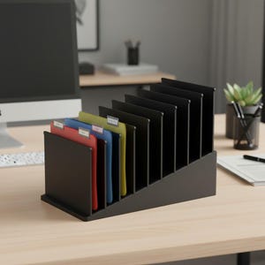 10-Slot Desktop File Organizer - Office Storage Rack - Document Holder
