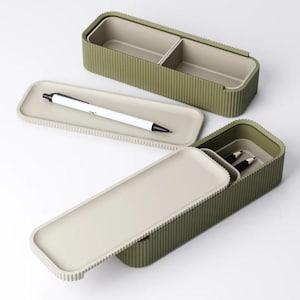 Minimalist Ribbed Desk Organizer - Modern Office Storage Box with Sliding Compartments