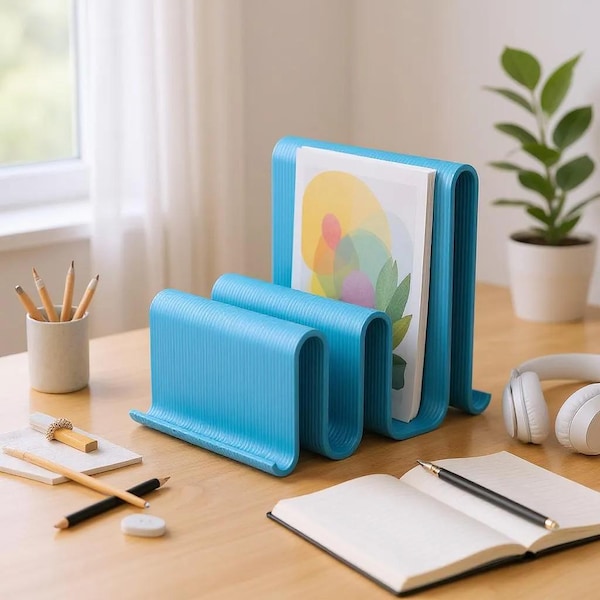 Modern Wave Desk Organizer – Accordion-Style File & Notepad Holder | 3D Printed Office Decor