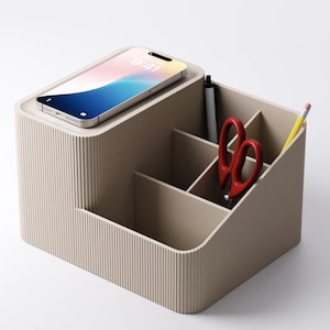 Modern Fluted X Large Desk Organizer | Multi-Compartment Office Storage | Minimalist Workspace Essential