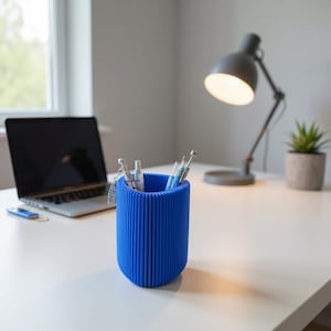 Ribbed Pen Holder: Modern Desk Organizer
