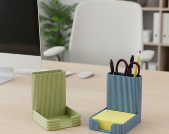 Ribbed Desk Organizer – Pen & Sticky Note Holder