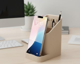Minimalist Desk Organizer | Phone Stand & Pen Holder | Modern Office Decor