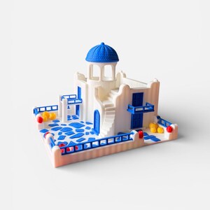 Santorini Greece Miniature | Mediterranean Home Decor | Greek Island Model | Travel Lover Gift White and Blue