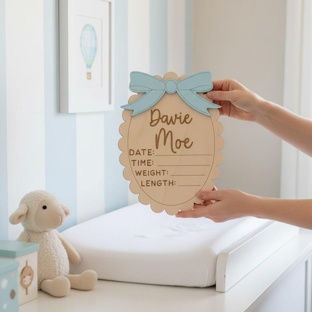 Personalized Baby Bow Birth Stat Sign - Custom Newborn Announcement ...