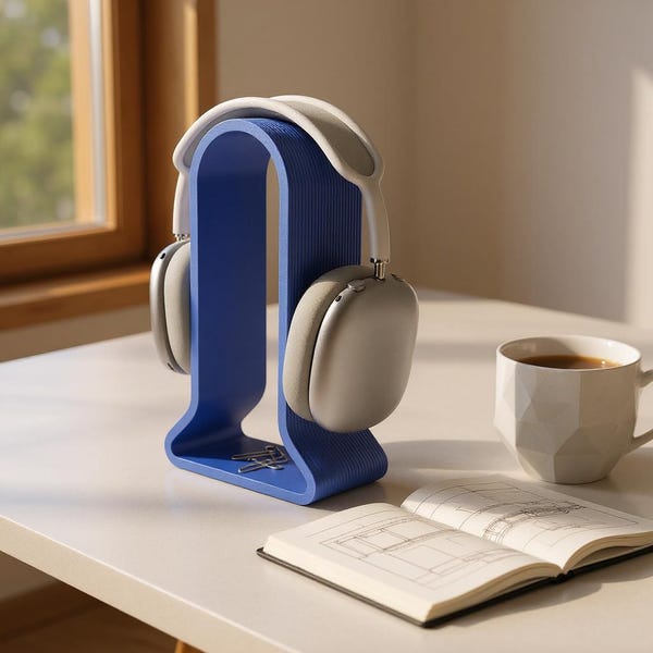 Modern Ribbed Headphone Stand | Gaming Desk Accessory | Headset Holder with Base Storage