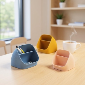 Modern Desk Organizer – Curved Dual-Compartment Pen & Accessory Holder | Minimalist Office Decor