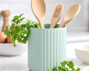 Modern Ribbed Ceramic-Style Utensil Holder