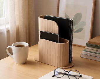 Modern Ribbed Notebook Stand |Multi-Slot Desk Organizer | Book Holder
