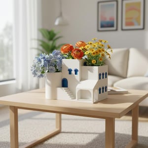 Santorini-Inspired Architectural Planter - 3D printed Greek Island Decor
