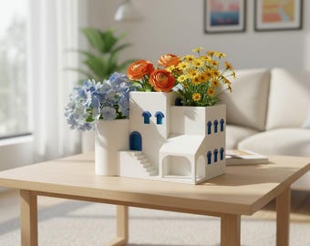 Santorini-Inspired Architectural Planter - 3D printed Greek Island Decor