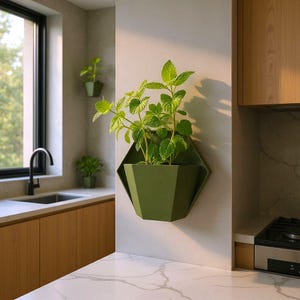Minimalist wall planter – hexagon modern green pot