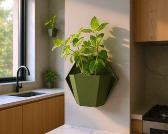 Minimalist wall planter – hexagon modern green pot