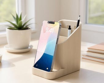 Minimalist Desk Organizer | Phone Stand & Pen Holder | Modern Office Decor
