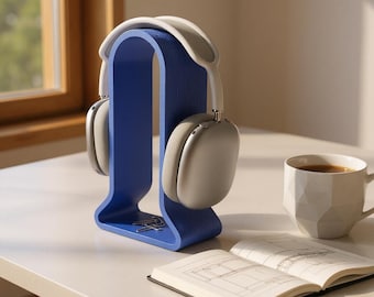 Modern ribbed headphone stand | gaming desk accessory | headset holder with base storage