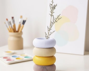 Stackable Ribbed Vase - Modern Minimalist Home Decor Set