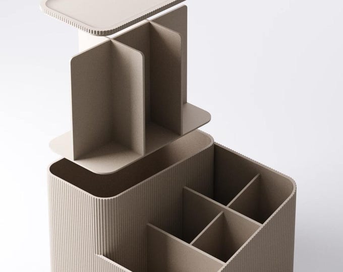 Modern Fluted X Large Desk Organizer | Multi-Compartment Office Storage | Minimalist Workspace Essential