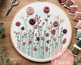 Wildflower Wilderness | Floral Embroidery Pattern | Embroidery Hoop Art PDF Pattern | Digital download | Embroidery Pattern | 10 inch design