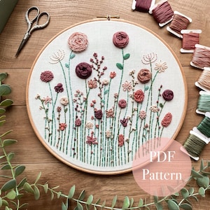 Wildflower Wilderness | Floral Embroidery Pattern | Embroidery Hoop Art PDF Pattern | Digital download | Embroidery Pattern | 10 inch design