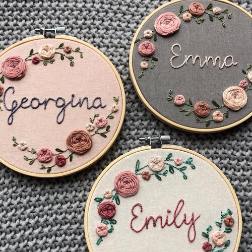 Floral Wreath Name Embroidery Hoop Hoop Art Embroidery Etsy