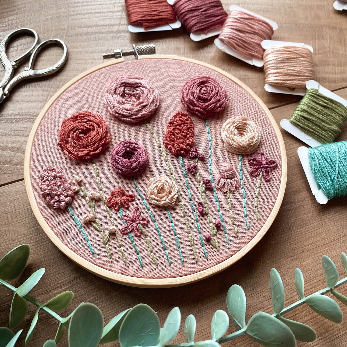 Blush Blooms Floral Embroidery Pattern Embroidery Hoop Art - Etsy