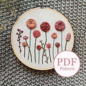 Wildflowers | Floral Embroidery Pattern | Embroidery Hoop Art PDF Pattern | Digital download | Embroidery Pattern | 6 inch design