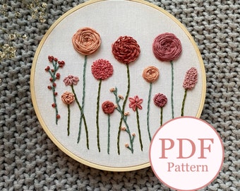 Wildflowers | Floral Embroidery Pattern | Embroidery Hoop Art PDF Pattern | Digital download | Embroidery Pattern | 6 inch design