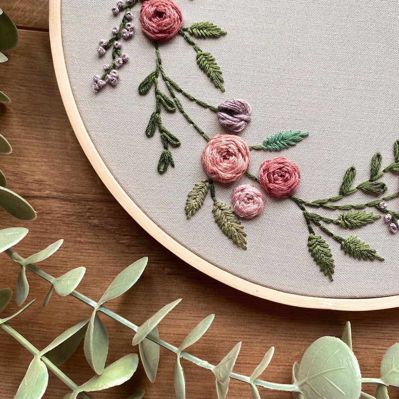 Floral Bloom Wreath | Floral Embroidery Pattern | Embroidery Hoop Art ...