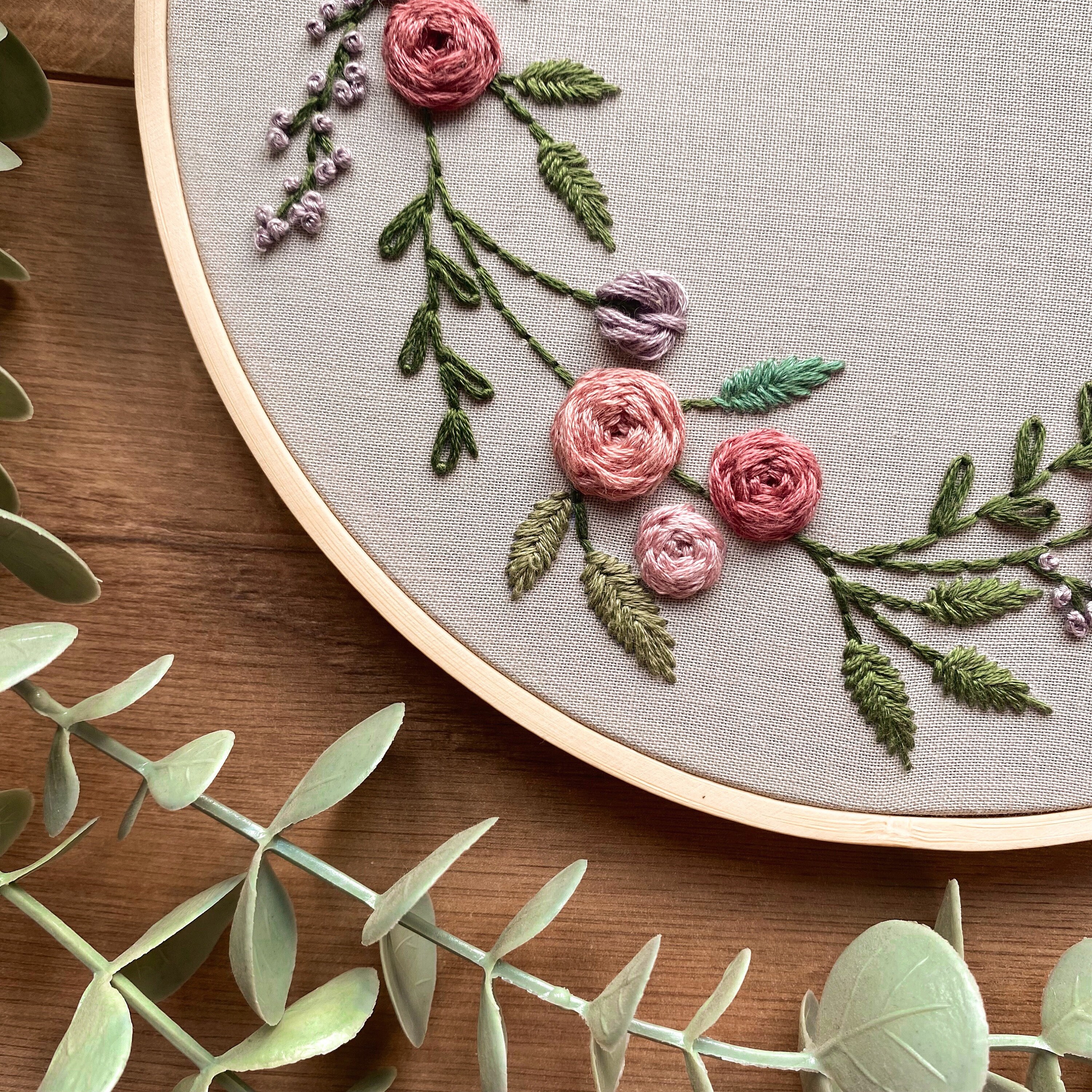 Floral Wreath Embroidery Pattern, Hoop Art Flowers, Embroidery Gift Idea,  PDF Design, Modern Home Decor DIY, Embr…