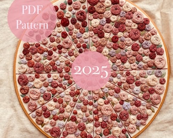A year in flowers 2025 | 365 stitch a day | Embroidery Hoop Art PDF Pattern | Digital download | Embroidery Pattern | 12 inch design