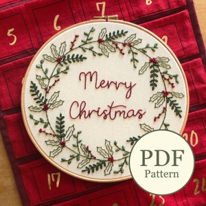 Christmas Wreath | Floral Embroidery Pattern | Embroidery Hoop Art PDF Pattern | Digital download | Embroidery Pattern | 10 inch