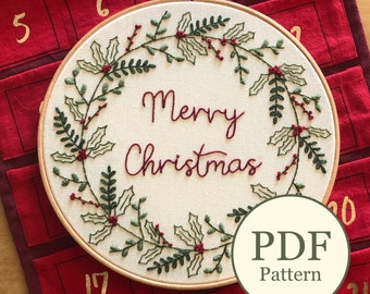 Christmas Wreath | Floral Embroidery Pattern | Embroidery Hoop Art PDF Pattern | Digital download | Embroidery Pattern | 10 inch