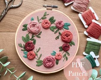 Botanic Wreath | Floral Embroidery Pattern | Embroidery Hoop Art PDF Pattern | Digital download | Embroidery Pattern | 5 inch hoop