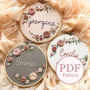 Floral Name Hoop Pattern | Embroidery Hoop Art PDF Pattern | Digital download | Embroidery Pattern | Personalise yourself |Add your own name