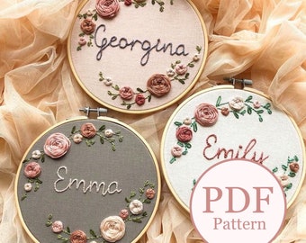 Floral Name Hoop Pattern | Embroidery Hoop Art PDF Pattern | Digital download | Embroidery Pattern | Personalise yourself |Add your own name