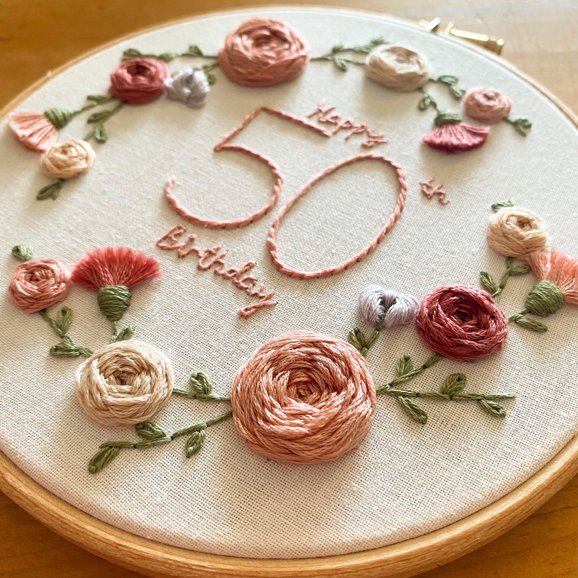 Floral Birthday Hoop Embroidery Pattern Digital Download Etsy