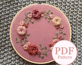 Floral Wreath | Embroidery Hoop Art PDF Pattern | Digital download | Embroidery Pattern | 6 inch design